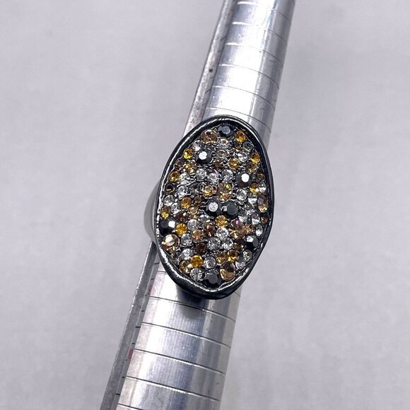 Lia Sophia Multicolor Pave Rhinestone Cocktail Ring Size 8 Silver Tone - Picture 6 of 6